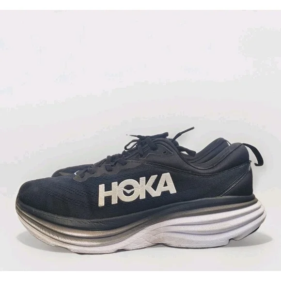 Hoka‎ One One Bondi 8 Mens Size 13 D Black White Athletic Running Shoes Sneakers